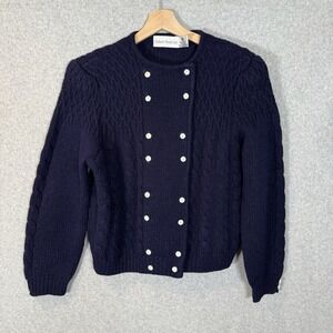 Robert Scott Ltd Pure Wool Sweater Womens XS Navy Blue‎ Double Breasted Cardigan
